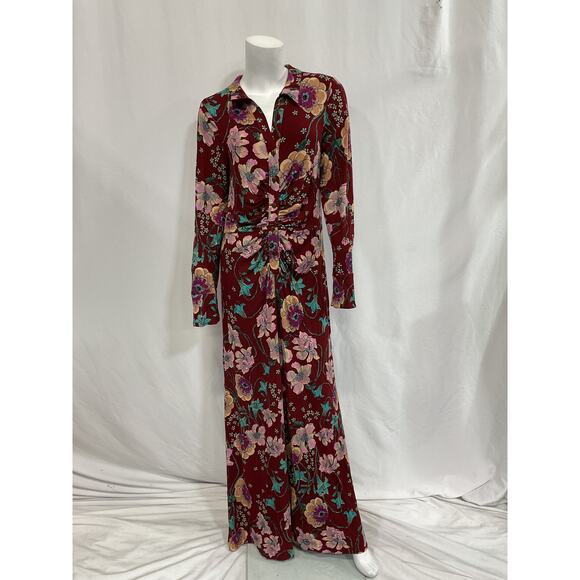 Free People Burgundy Floral Button-Down Jumpsuit - Picture 2 of 5